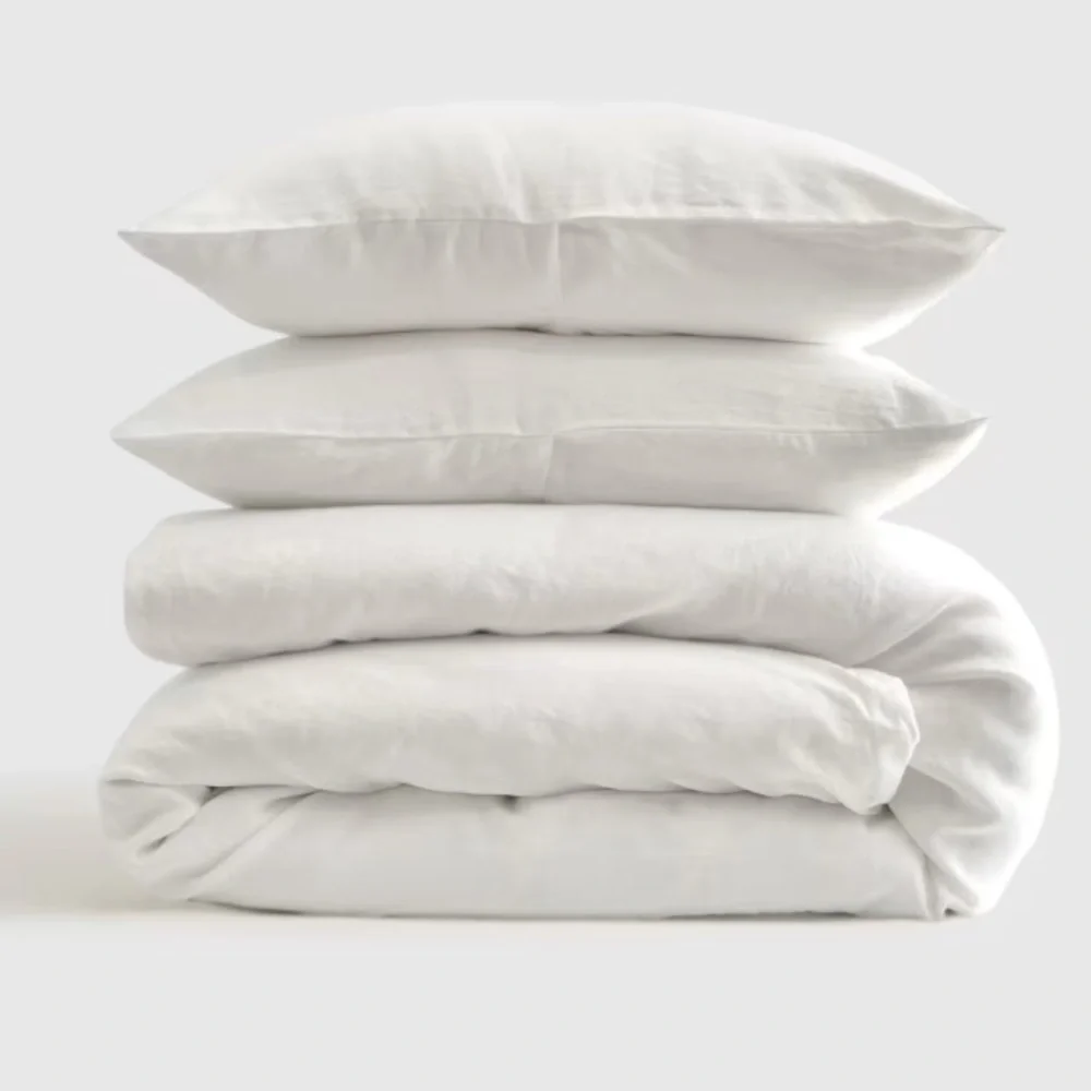 New Twin Set Linen Duvet Cover & Sham Pillowcase White Quince